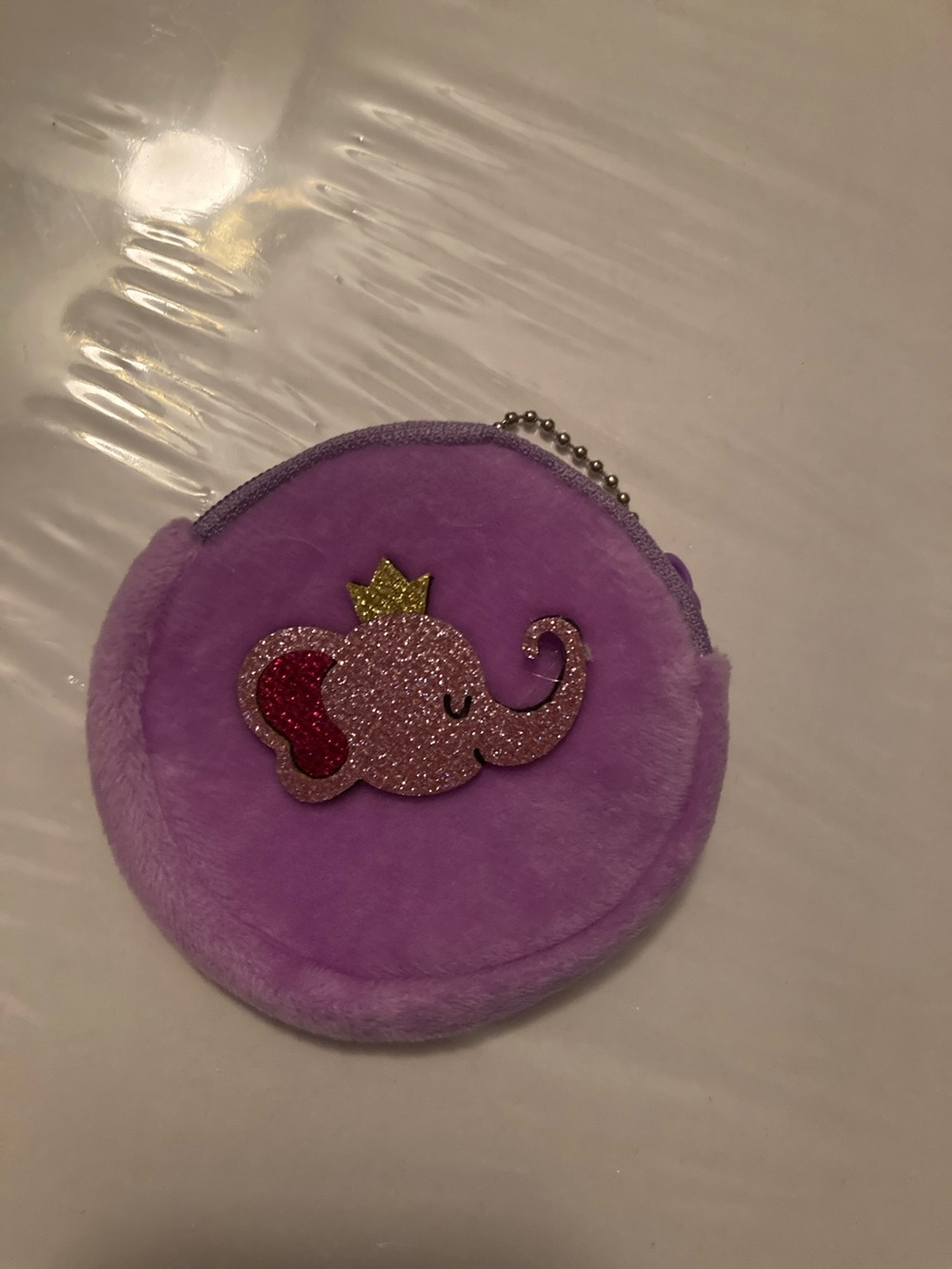 Source Unknown Purple Plush Elephant Coin Purse with Glitter Elephant Applique